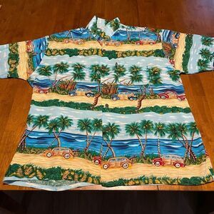 Vintage Pineapple Connection Shirt Mens Size XL Hawaiian Short Sleeve Beach Cars
